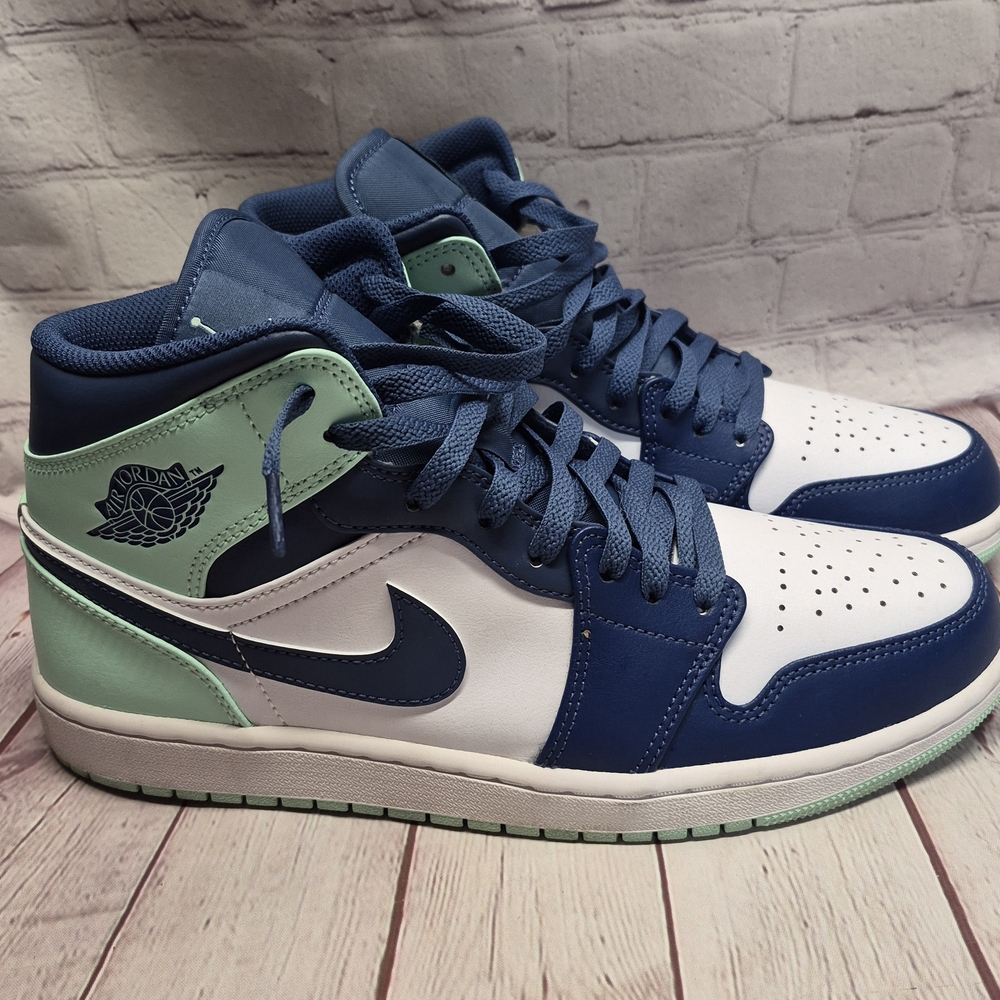 Nike Air Jordan 1 Mid Blue and Mint Sneakers Men's Size 10